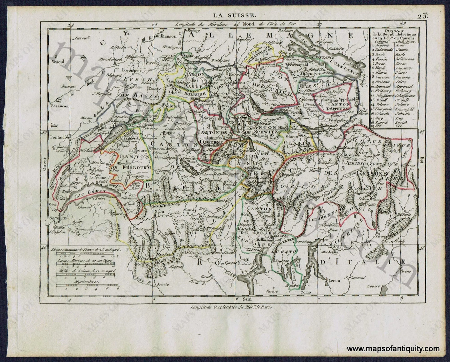 Antique-Map-Switzerland-La-Suisse-Herrison-French-1806-1800s-Early-19th-Century-Maps-of-Antiquity