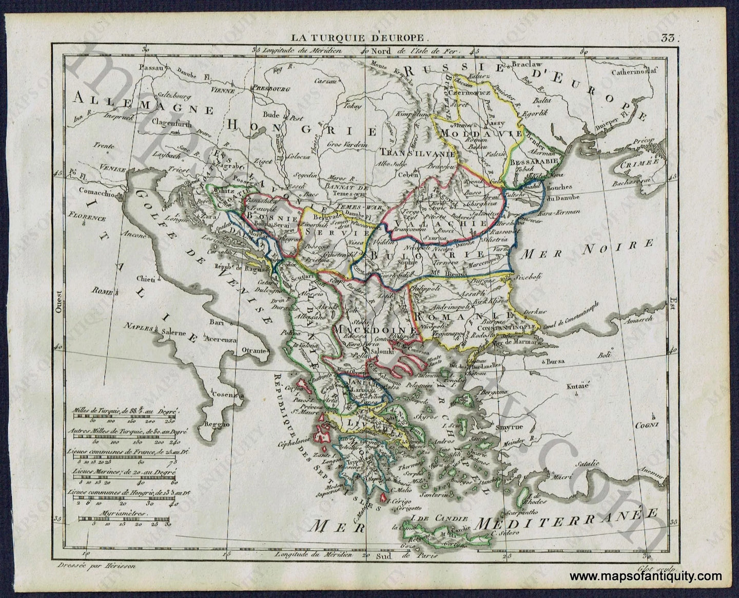 Antique-Map-Greece-and-the-Balkans-La-Turquie-d'Europe-Herrison-French-1806-1800s-Early-19th-Century-Maps-of-Antiquity