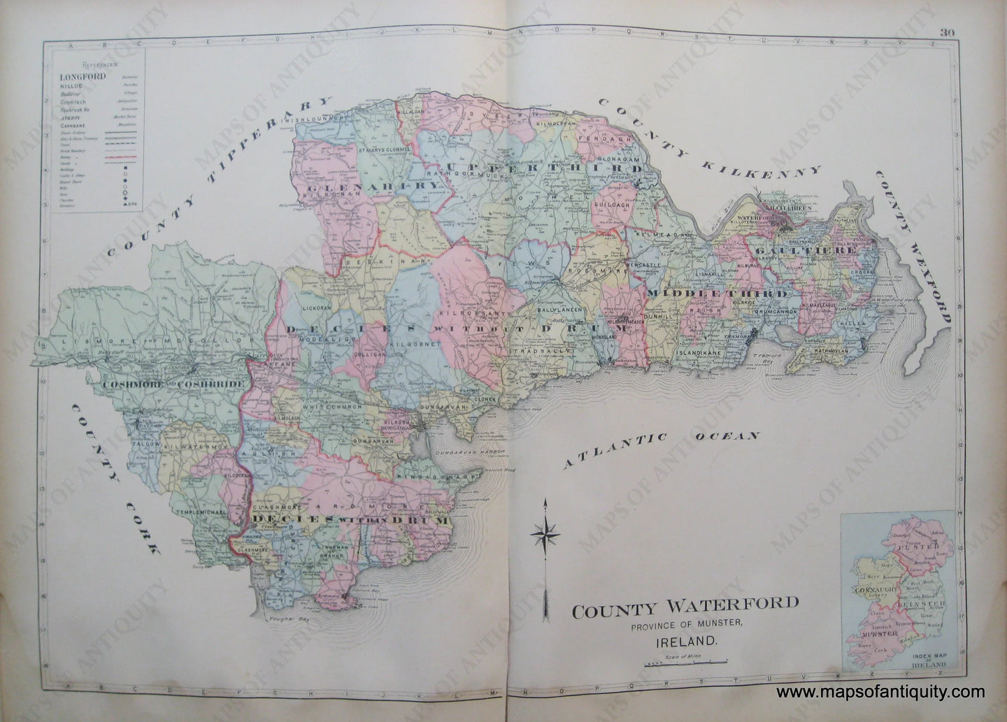 Antique-Map-County-Waterford-Province-of-Munster-Ireland.-Richards-1901-Maps-Of-Antiquity