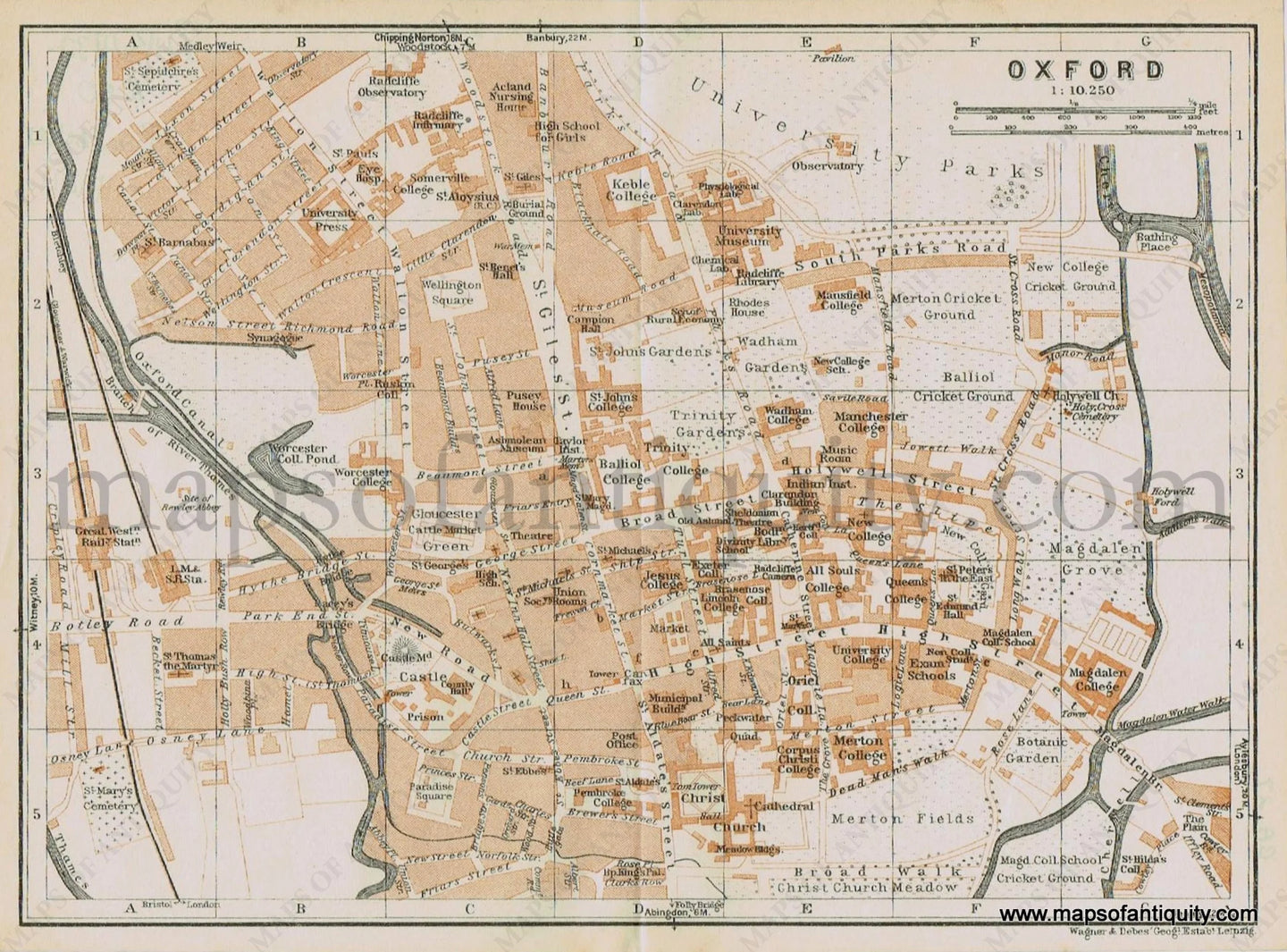 Antique-Maps-City-Oxford-England-Great-Britain-Baedeker-Maps-of-Antiquity