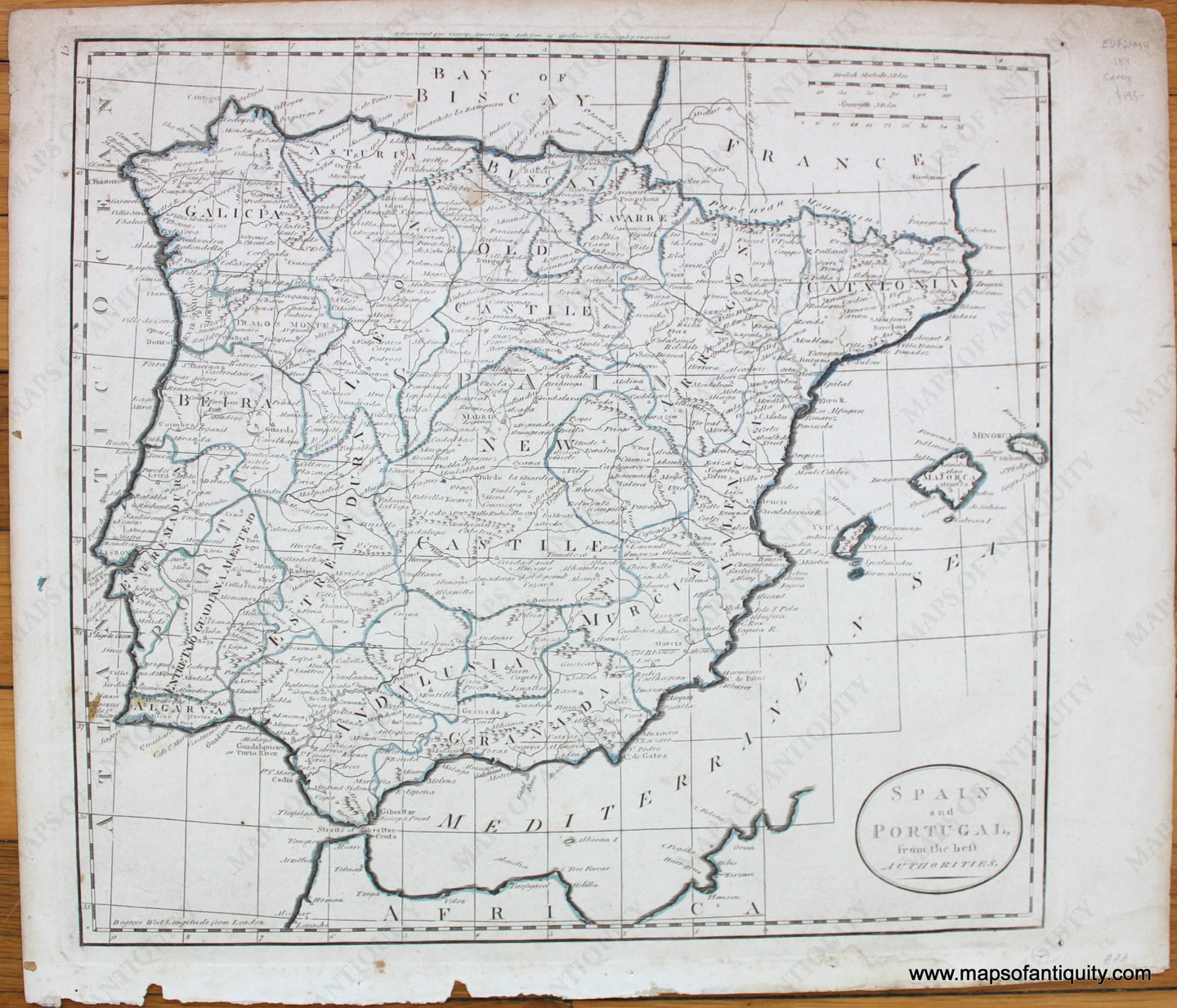 Antique-Map-Spain-Portugal-from-the-best-beft-Authorities-Mathew-Carey-1811-1810s-1800s-Early-19th-Century-Maps-of-Antiquity