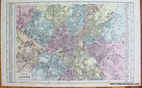 Antique-Map-Plan-of-Leeds-c.-1890-Bacon-England-1800s-19th-century-Maps-of-Antiquity