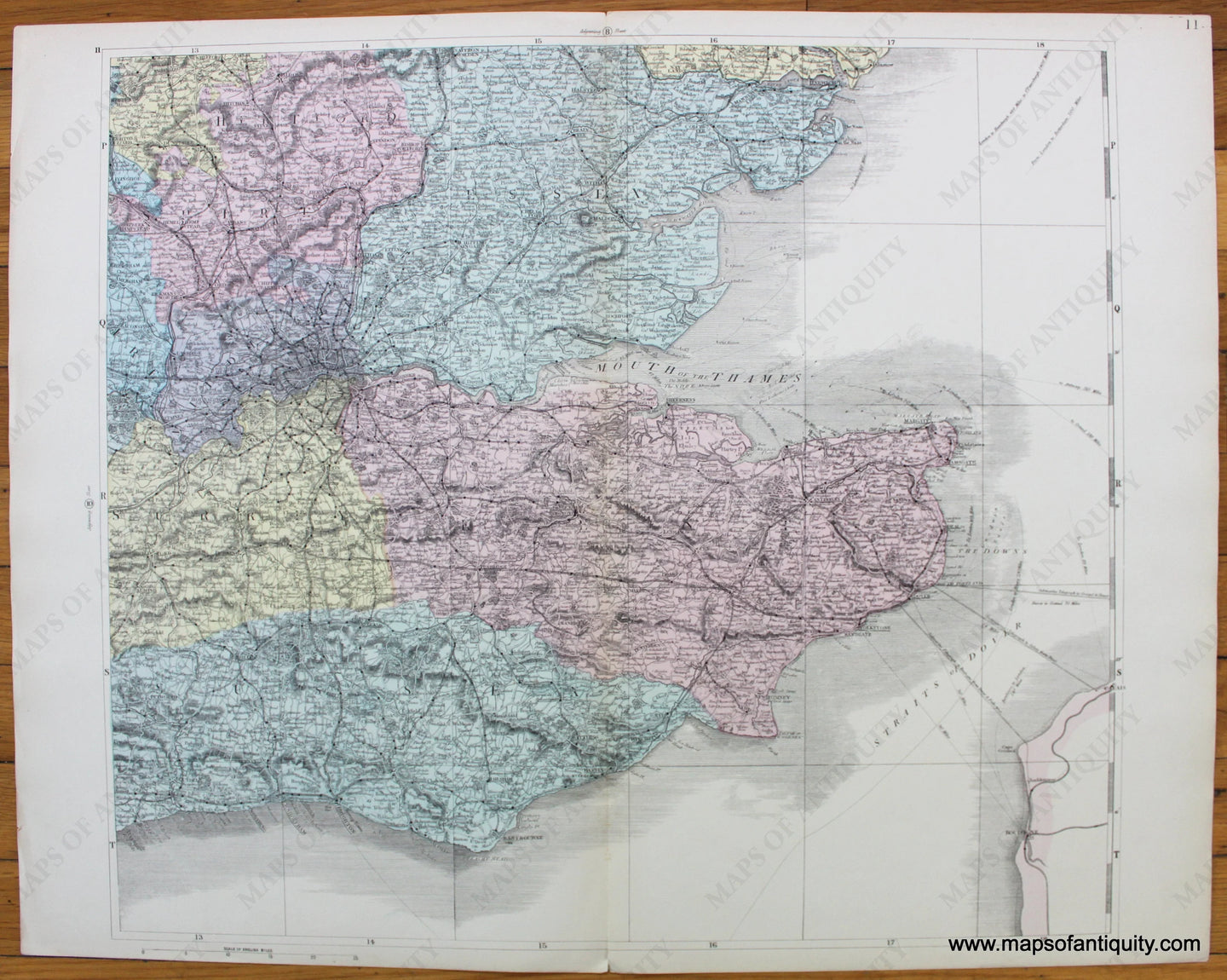 Antique-Map-Southeastern-England-c.-1890-Bacon-England-1800s-19th-century-Maps-of-Antiquity