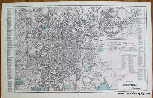 Antique-Map-Plan-of-Sheffield-c.-1890-Bacon-England-1800s-19th-century-Maps-of-Antiquity