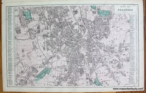 Antique-Map-Plan-of-Bradford-c.-1890-Bacon-England-1800s-19th-century-Maps-of-Antiquity
