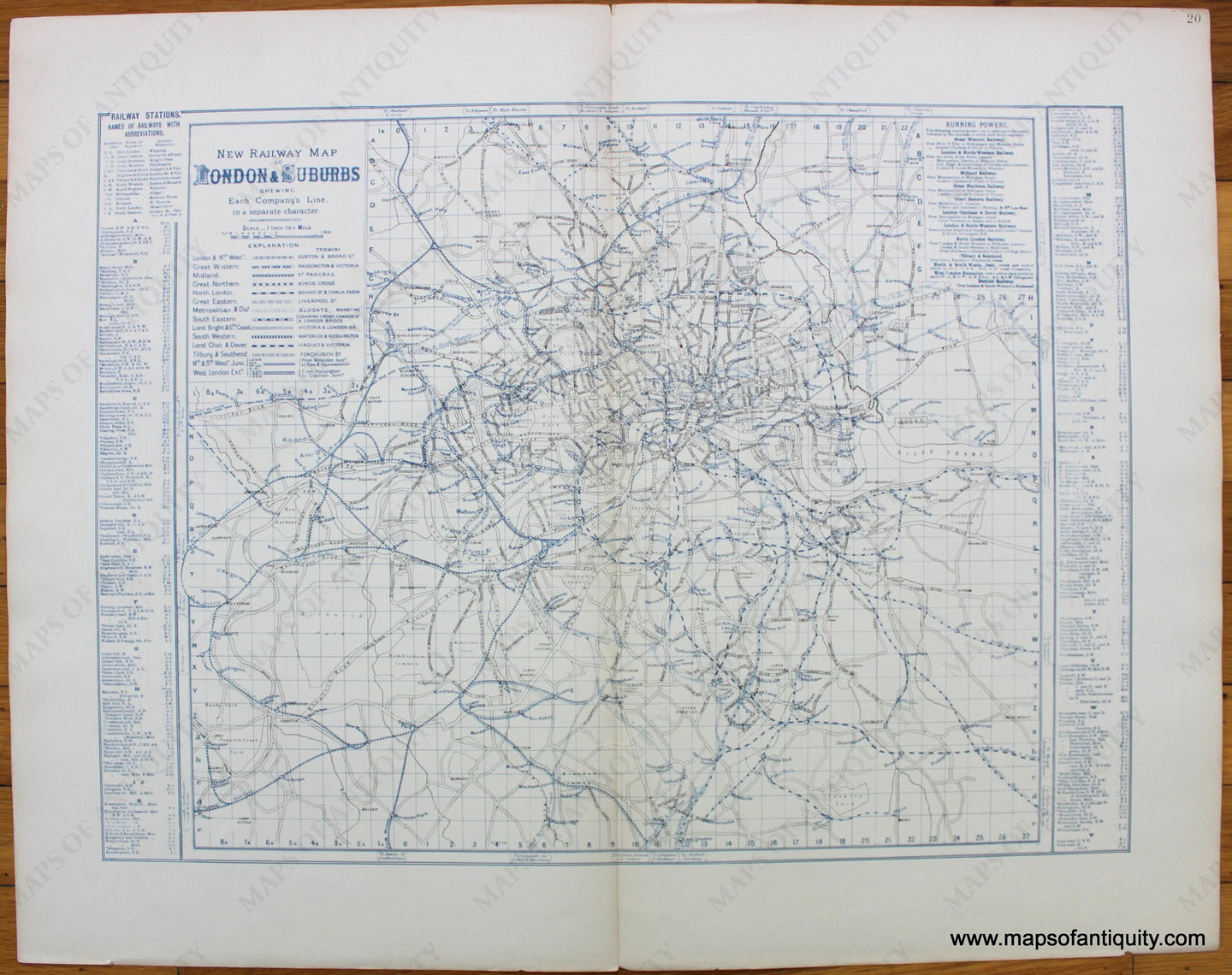 Antique-Map-New-Railway-Map-of-London-&-Suburbs-shewing-Each-Company's-Line-in-a-separate-character.-c.-1890-Bacon-England-1800s-19th-century-Maps-of-Antiquity