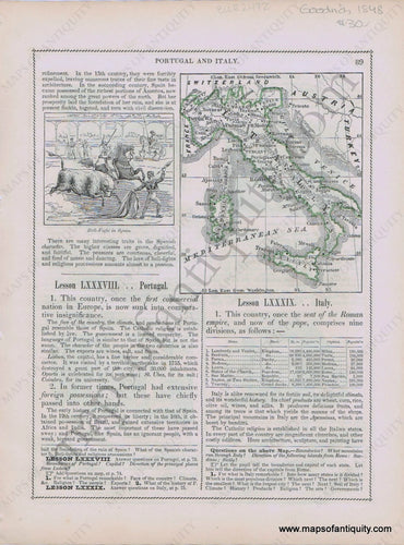 Antique-Printed-Color-Map-Portugal-and-Italy-1848-Goodrich-1800s-19th-century-Maps-of-Antiquity