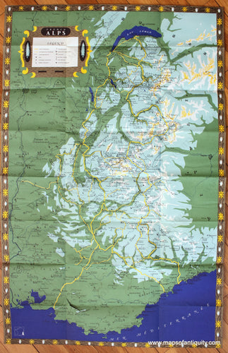 Antique-Printed-Color-Folding-Map-French-Alps-c.-1954-French-Ministry-of-Travel-France-1900s-20th-century-Maps-of-Antiquity