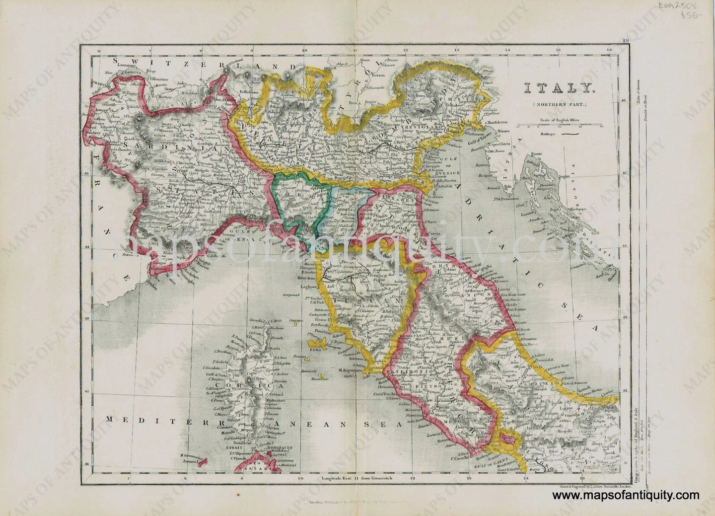 Antique-Hand-Colored-Map-Italy-(Northern-Part)-c.-1860-Archer-Collins-Italy-1800s-19th-century-Maps-of-Antiquity