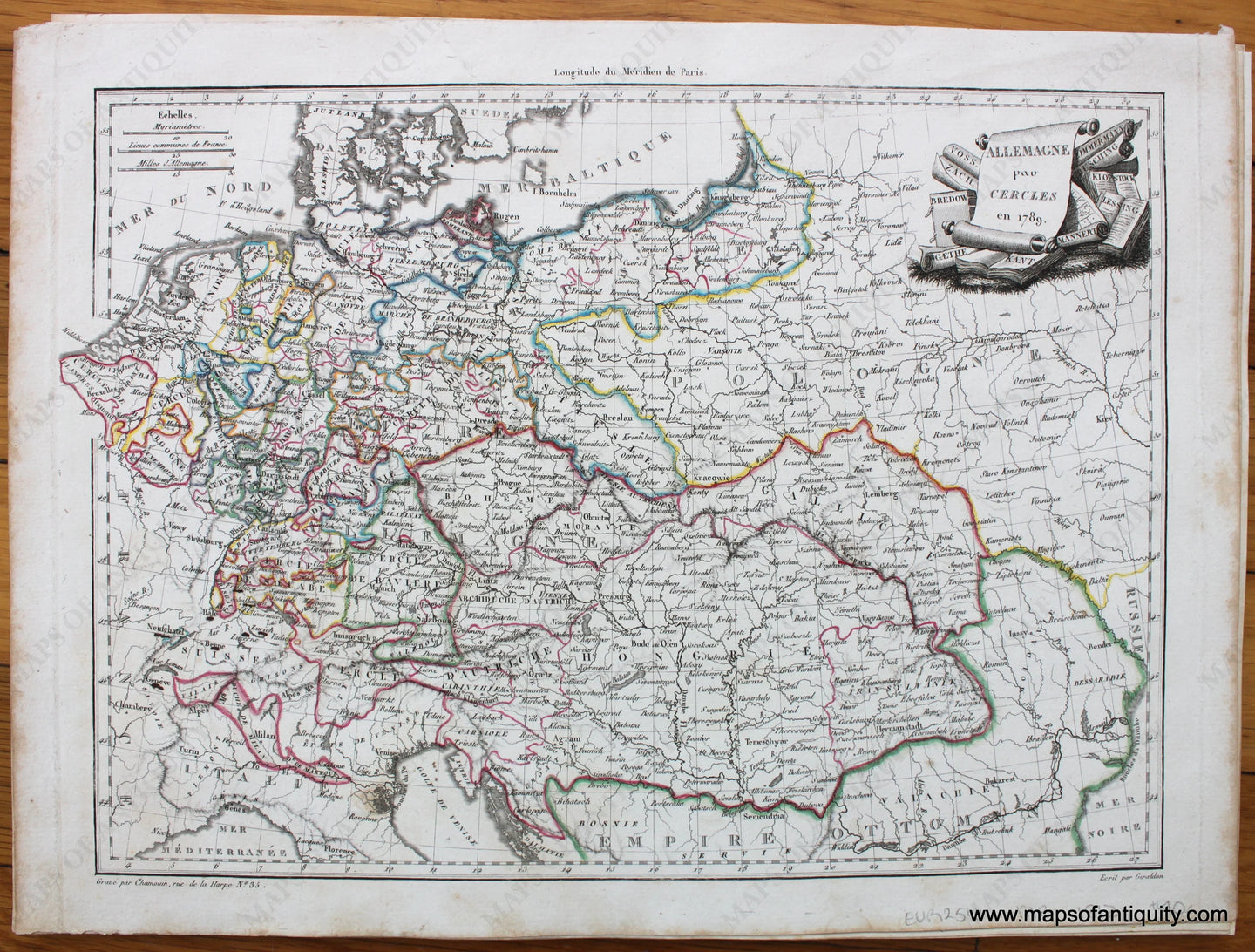 Antique-Hand-Colored-Map-Allemagne-par-Cercles-en-1789-1812-Malte-Brun-Lapie-Germany-1800s-19th-century-Maps-of-Antiquity