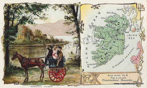 Antique-Chromolithograph-Map-Ireland-1890-Arbuckle-1800s-19th-century-Maps-of-Antiquity