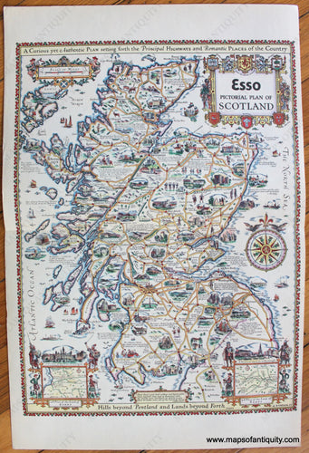 Antique-Printed-Color-Pictorial-Map-Esso-Pictorial-Plan-of-Scotland-1933-A.E.-Taylor-Ireland-1900s-20th-century-Maps-of-Antiquity