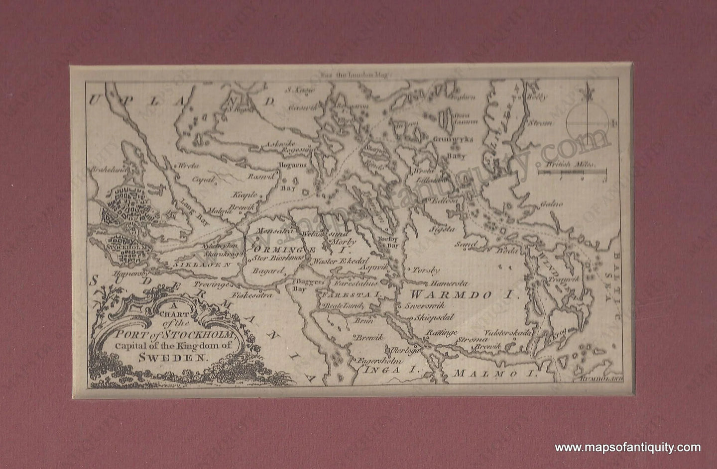 Antique-Uncolored-Map-A-Chart-of-the-Port-of-Stockholm-capital-of-the-Kingdom-of-Sweden.-c.-1770-London-Magazine-Scandinavia-1800s-19th-century-Maps-of-Antiquity