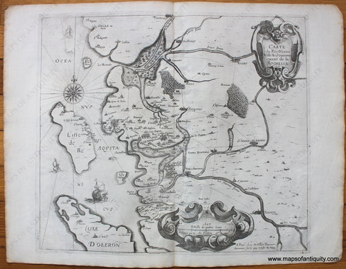 1627 - Carte Du Pais D’aunis Ville & Gounernement De La Rochelle Antique Map Genuine Uncolored