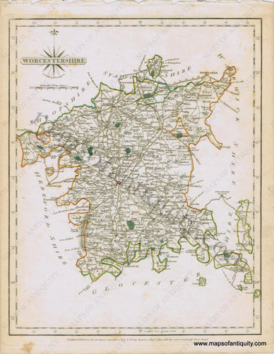 Antique-Hand-Colored-Map-Worcestershire-1787-John-Cary-England--1700s-18th-century-Maps-of-Antiquity