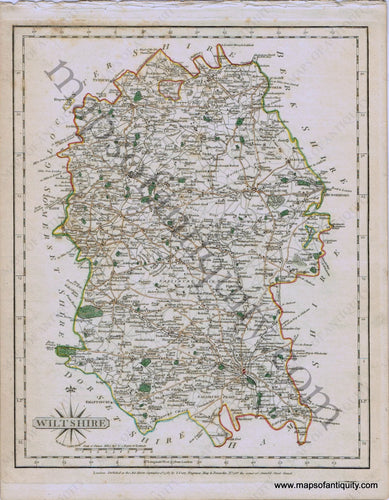 Antique-Hand-Colored-Map-Wiltshire-1787-John-Cary-England--1700s-18th-century-Maps-of-Antiquity