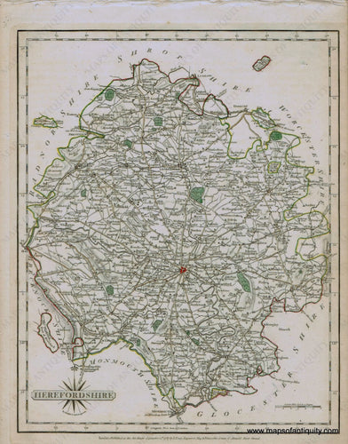 Antique-Hand-Colored-Map-Herefordshire-1787-John-Cary-England--1700s-18th-century-Maps-of-Antiquity