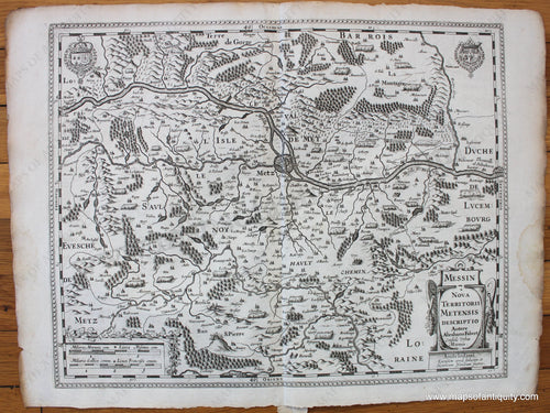 1619 - Messin Nova Territorii Metensis Descriptio Autore Abrahamo Fabert... Antique Map Genuine