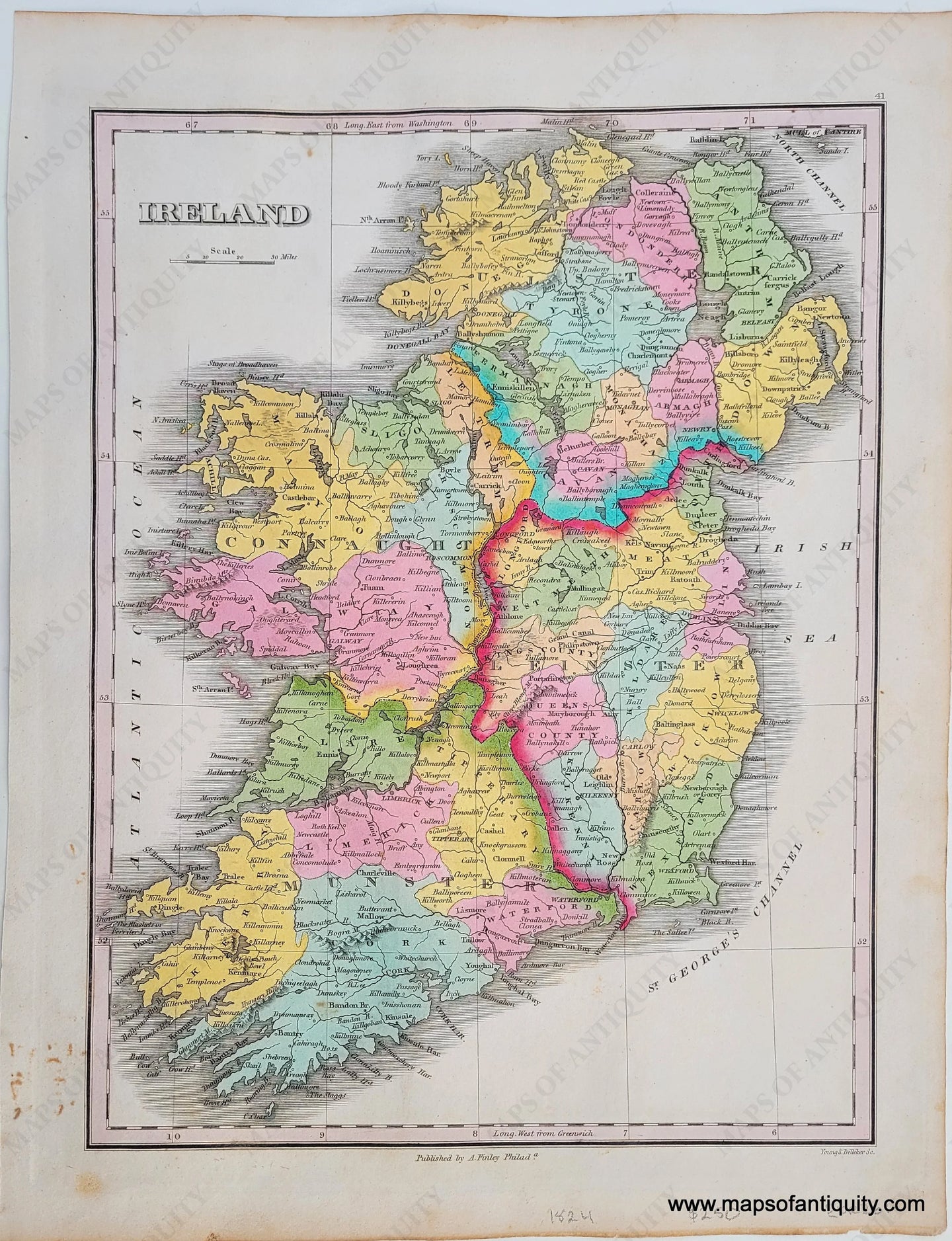 Antique-Hand-Colored-Map-Ireland-Europe-United-Kingdom-1824-Anthony-Finley-Maps-Of-Antiquity