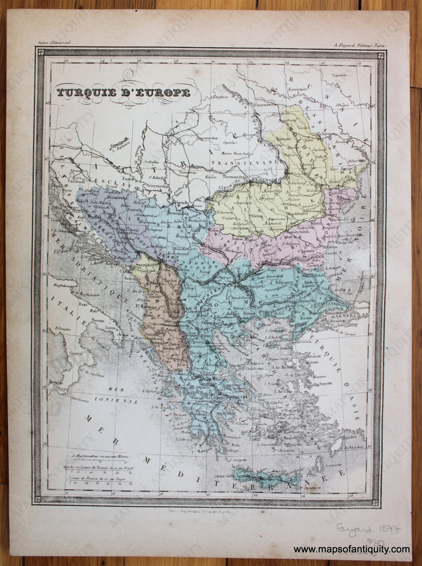 Antique-Printed-Color-Map-Turquie-d'Europe-1877-Fayard-Turkey-&-the-Mediterranean--1800s-19th-century-Maps-of-Antiquity