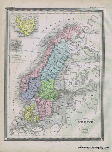 Antique-Printed-Color-Map-Europe-Suede-et-Norwege---Sweden-and-Norway-1877-Fayard-Denmark-1800s-19th-century-Maps-of-Antiquity