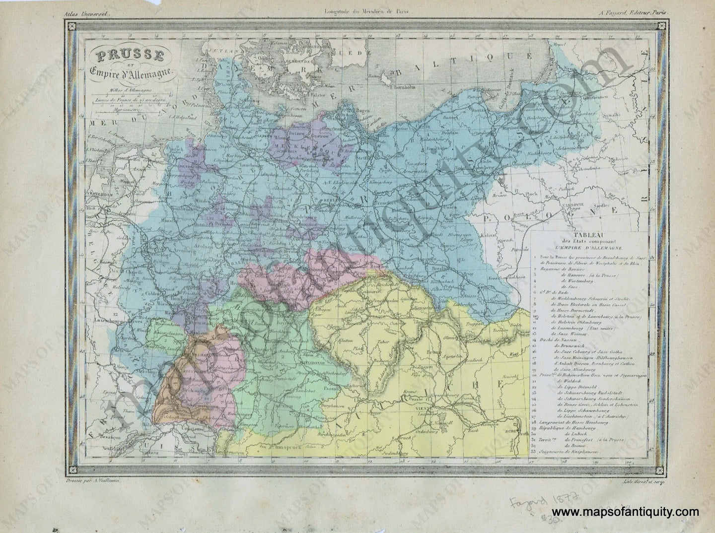 Antique-Printed-Color-Map-Europe-Prusse-et-Empire-d'Allemagne---Prussia-and-the-German-Empire-1877-Fayard-Prussia-1800s-19th-century-Maps-of-Antiquity