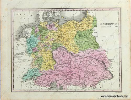 1824 - Germany. Antique Map Genuine Hand-Colored