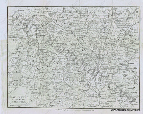 Antique-Black-and-White-Map-Europe-Map-of-the-Environs-of-London--c.-1828-Longman-Rees-Orme-Brown-&-Green-England-1800s-19th-century-Maps-of-Antiquity