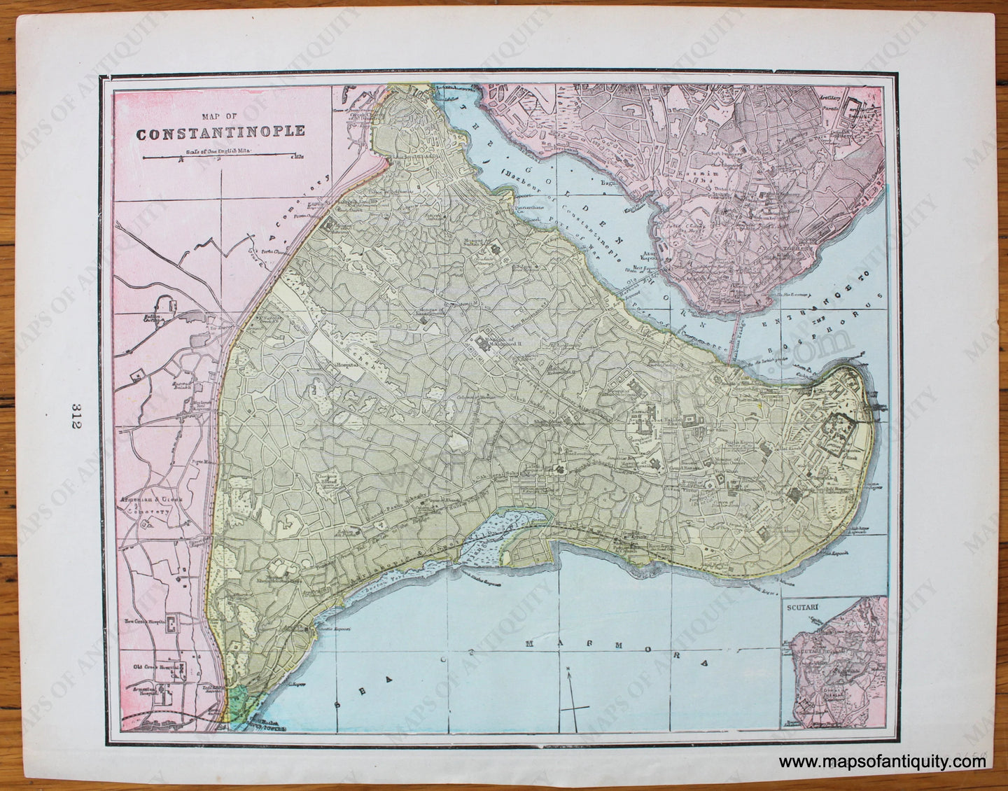 Antique-Uncolored-Map-Europe-Map-of-Constantinople-verso:-Turkish-Empire-in-Europe-and-Asia-Greece-Roumania-ect-[sic].-1898-Cram-Turkey-&-the-Mediterranean-1800s-19th-century-Maps-of-Antiquity