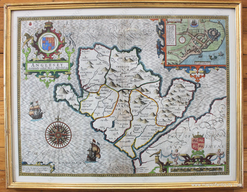 Antique-Hand-Colored-Map-Europe-Anglesey-Antiently-called-Mona.-Described-1610.-c.-1612-1627-John-Speed-Wales-1600s-17th-century-Maps-of-Antiquity