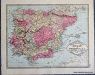 Antique-Map-Tunison's-Spain-and-Portugal;-verso:-Tunison's-Belgium-Holland-and-Denmark-Europe--1888-Tunison-Maps-Of-Antiquity-1800s-19th-century