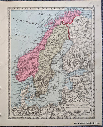 Antique-Map-Tunison's-Sweden-and-Norway;-verso:-Tunison's-Empire-of-Germany-Europe--1888-Tunison-Maps-Of-Antiquity-1800s-19th-century