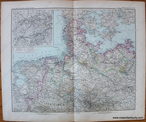 Antique-Printed-Color-Map-Germany---Das-Deutsches-Reich-in-4-Blattern-Blatt-1-Europe-Germany-c.-1889-Stieler-Maps-Of-Antiquity-1800s-19th-century