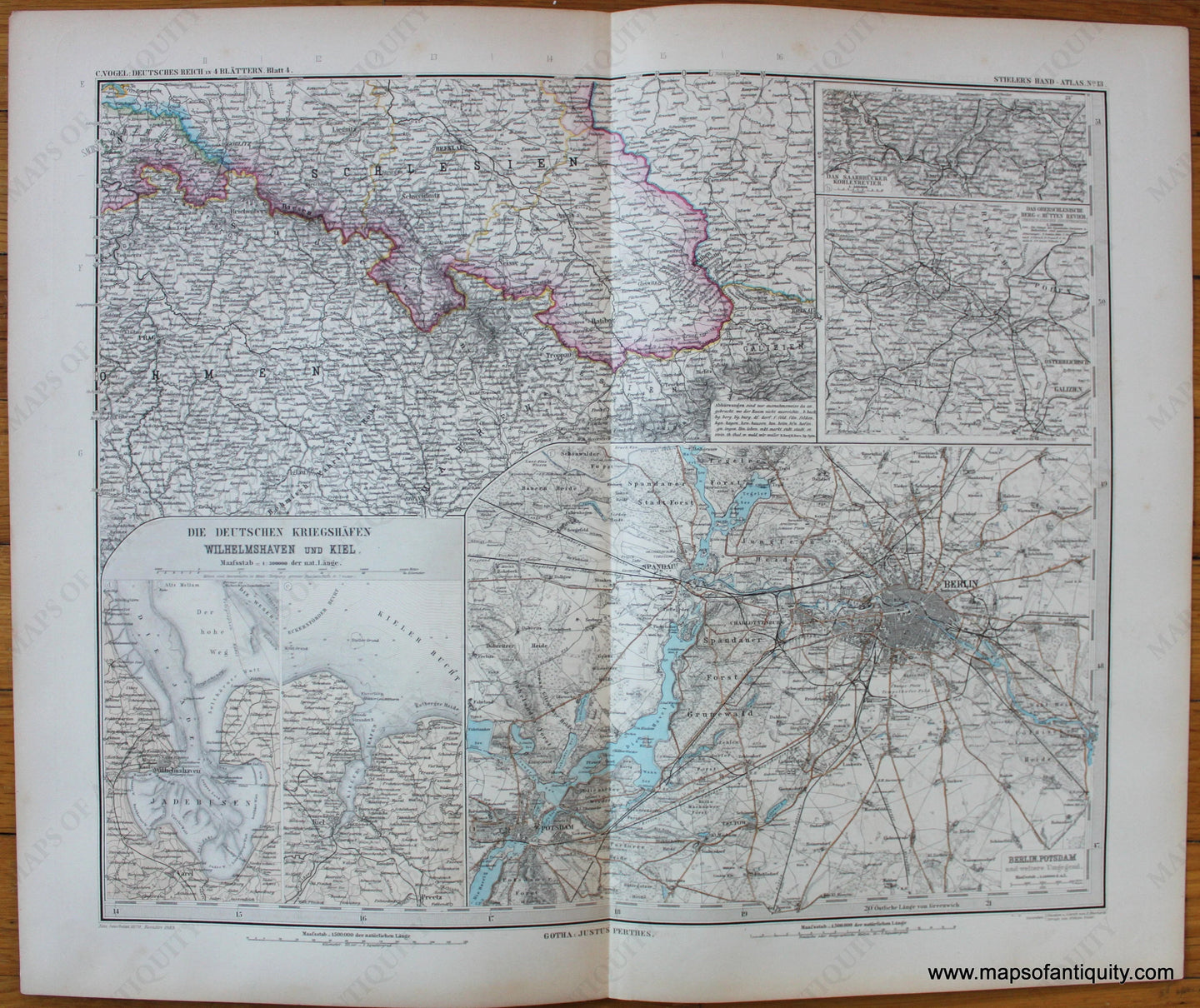 Antique-Printed-Color-Map-Germany---Das-Deutsches-Reich-in-4-Blattern-Blatt-4-Europe-Germany-c.-1889-Stieler-Maps-Of-Antiquity-1800s-19th-century