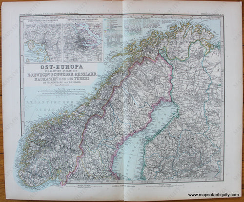 Antique-Printed-Color-Map-Norway-Sweden-Finland-Europe-Scandinavia-c.-1889-Stieler-Maps-Of-Antiquity-1800s-19th-century