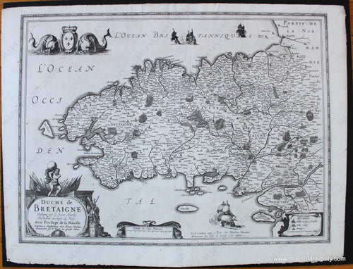 1630 - Brittany France Duche De Bretaigne Antique Map Genuine