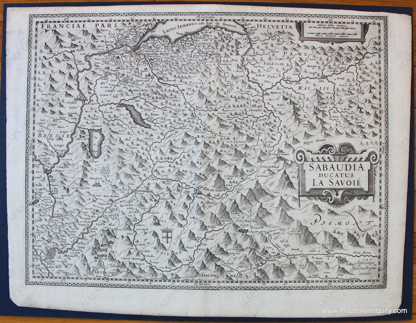 1636 - Geneva Grenoble Area Sabaudia Ducatus La Savoie Antique Map Genuine