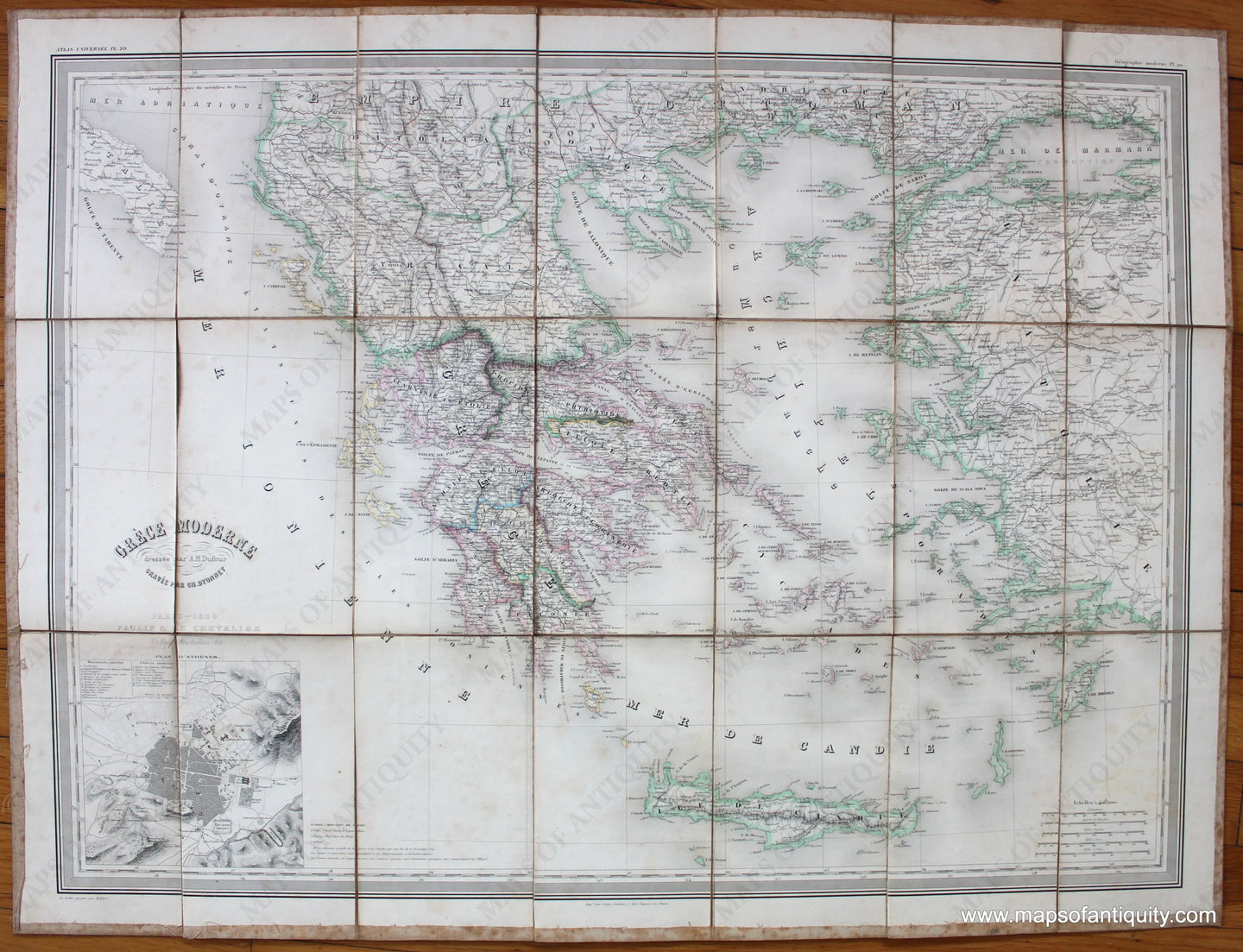 Genuine-Antique-Map-Grece-Moderne-Europe-Greece-1856-Dufour/-Paulin-&-le-Chevalier-Maps-Of-Antiquity-1800s-19th-century