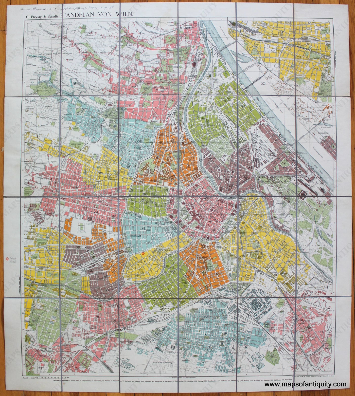 Genuine-Antique-Map-Handplan-von-Wien-Europe-Austria-c.-1900-G.-Freytag-&-Berndt-Maps-Of-Antiquity-1800s-19th-century