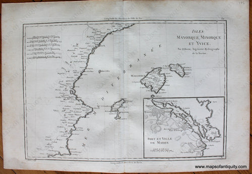 Genuine-Antique-Map-Isles-Mayorque-Minorque-et-Yvice.-Europe-Spain-&-Portugal-1787-Bonne-and-Desmarest-Maps-Of-Antiquity-1800s-19th-century