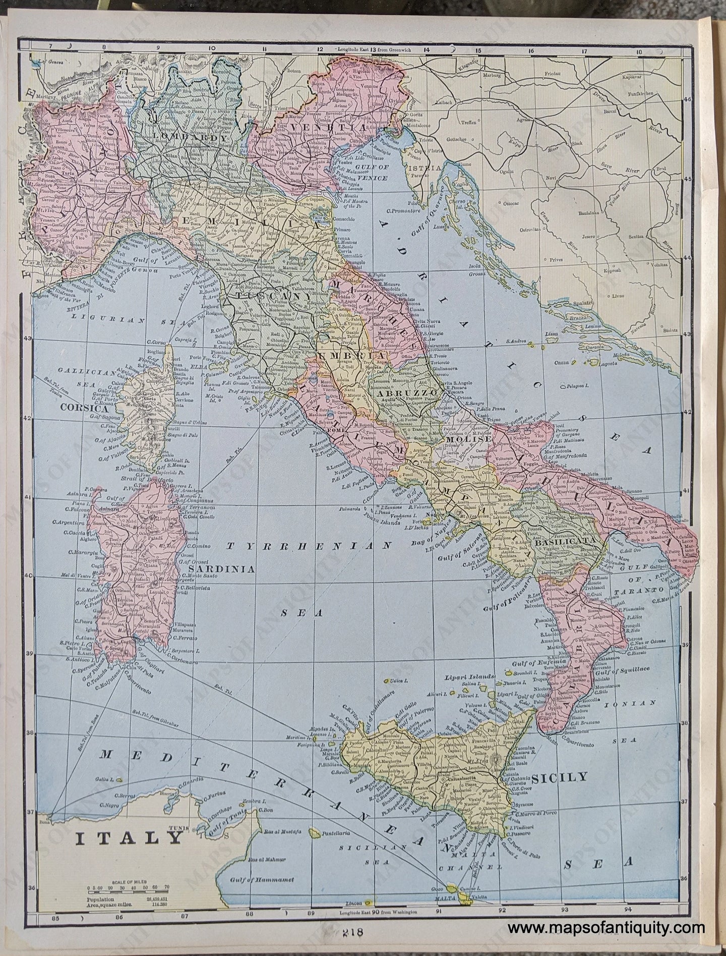 Genuine-Antique-Printed-Color-Comparative-Chart-Italy;-versos:-Germany-Austria-Europe--1892-Home-Library-&-Supply-Association-Maps-Of-Antiquity-1800s-19th-century