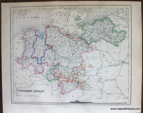 Genuine-Antique-Map-Northern-Germany-Europe-Germany-1850-Petermann-/-Orr-/-Dower-Maps-Of-Antiquity-1800s-19th-century