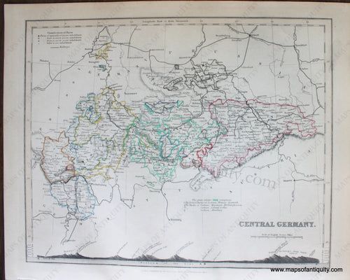 Genuine-Antique-Map-Central-Germany-Europe-Germany-1850-Petermann-/-Orr-/-Dower-Maps-Of-Antiquity-1800s-19th-century