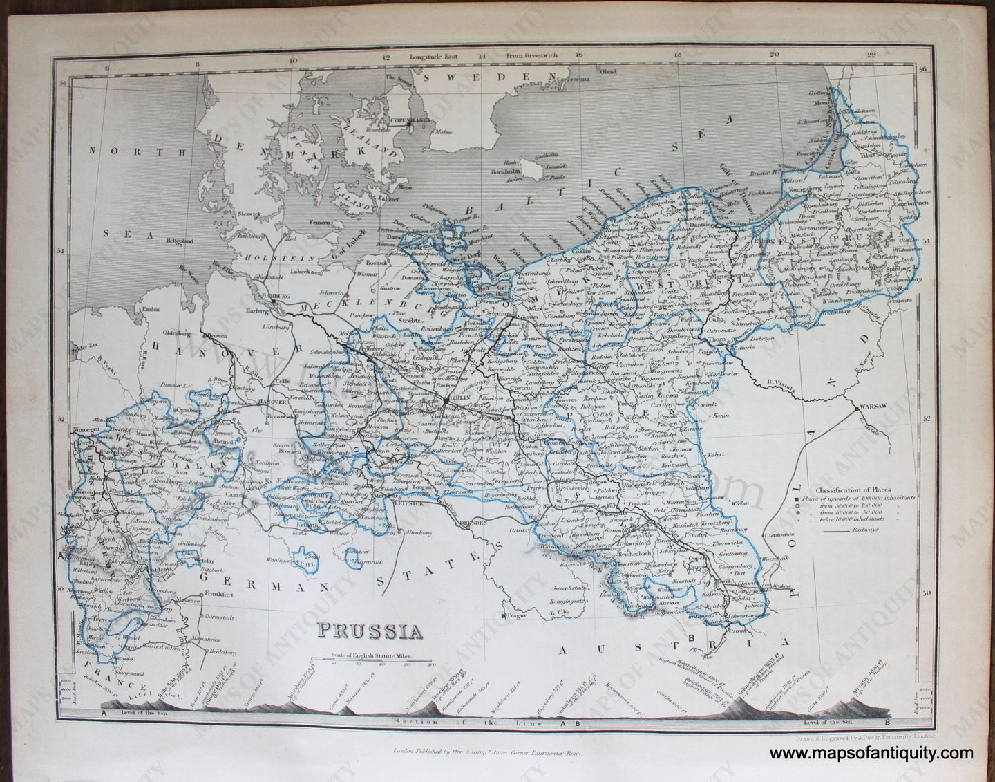 Genuine-Antique-Map-Prussia-Europe-Germany-1850-Petermann-/-Orr-/-Dower-Maps-Of-Antiquity-1800s-19th-century