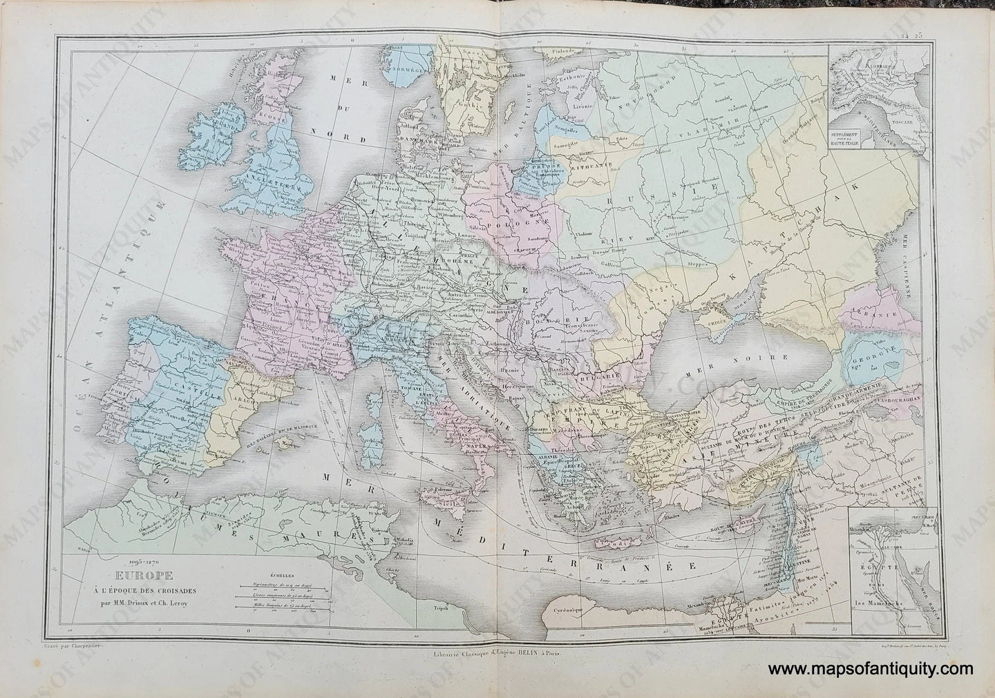 Genuine-Antique-Map-1095-1270-Europe-at-the-time-of-the-Crusades---1095-1270-Europe-a-l'-epoque-des-croisades-1875-Drioux-&-Leroy-EUR2812-Maps-Of-Antiquity