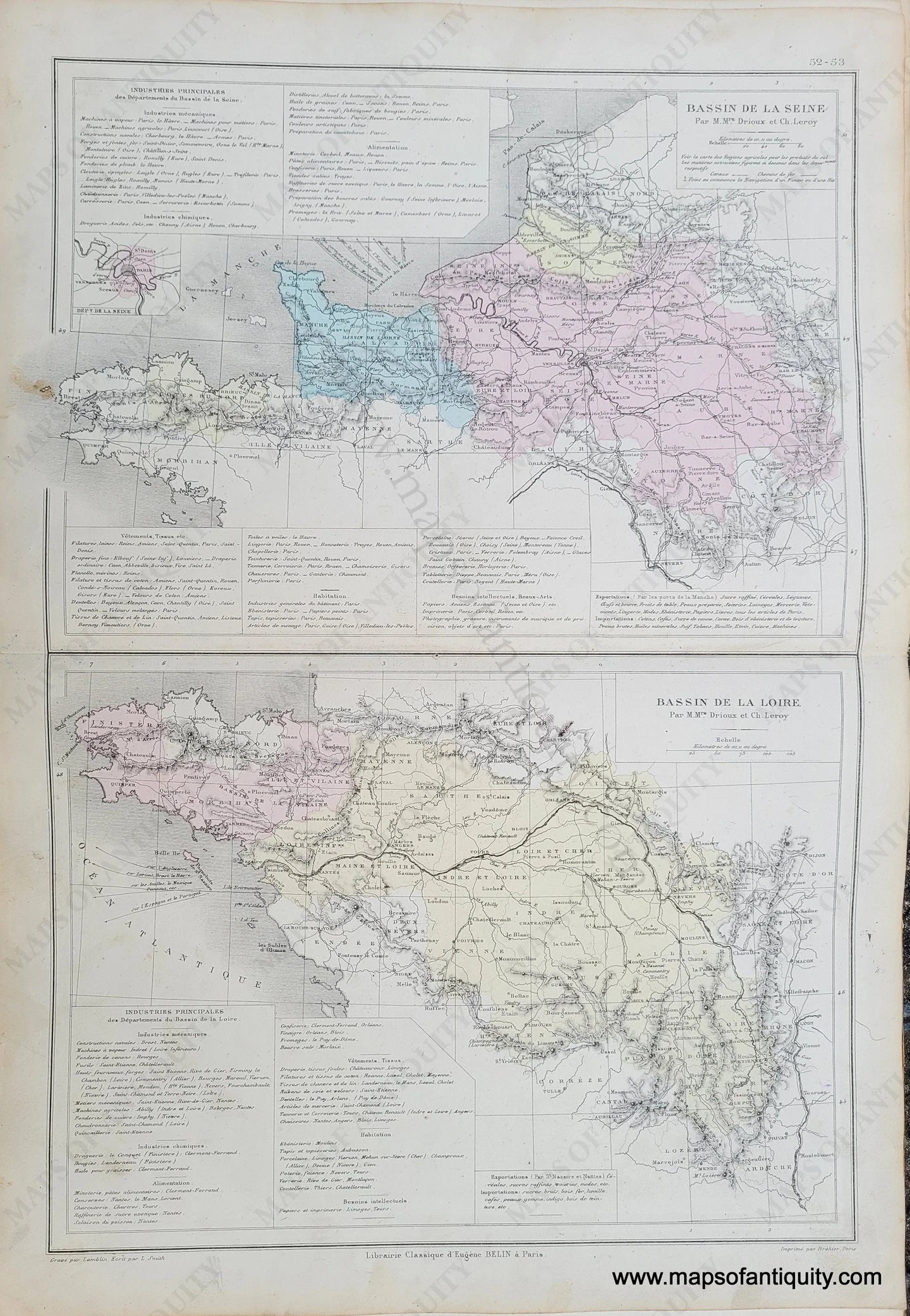 Genuine-Antique-Map-Basin-of-the-Seine,-Basin-of-the-Loire-1875-Drioux-&-Leroy-EUR2826-Maps-Of-Antiquity