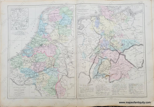 Genuine-Antique-Map-Carte-Physique-et-Politique-de-la-Belgique-et-de-la-Hollande,-Carte-Physique-et-Politique-de-la-Confederation-Germanique---Physical-and-Political-Map-of-Belgium-and-Holland,-Physical-and-Political-Map-of-the-German-Confederation-1875-Drioux-&-Leroy-EUR2831-Maps-Of-Antiquity