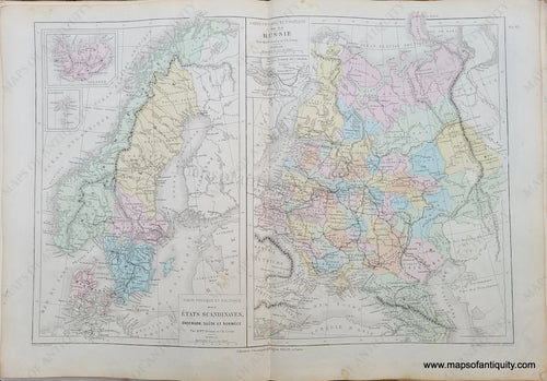 Genuine-Antique-Map-Carte-Physique-et-Politique-des-Etats-Scandinaves,-Danemark,-Suede-et-Norwege,-Carte-Physique-et-Politique-de-la-Russie---Physical-and-Political-Maps-of-Scandinavia,-Denmark,-Sweden,-Norway,-Iceland,-Russia-1875-Drioux-&-Leroy-EUR2833-Maps-Of-Antiquity