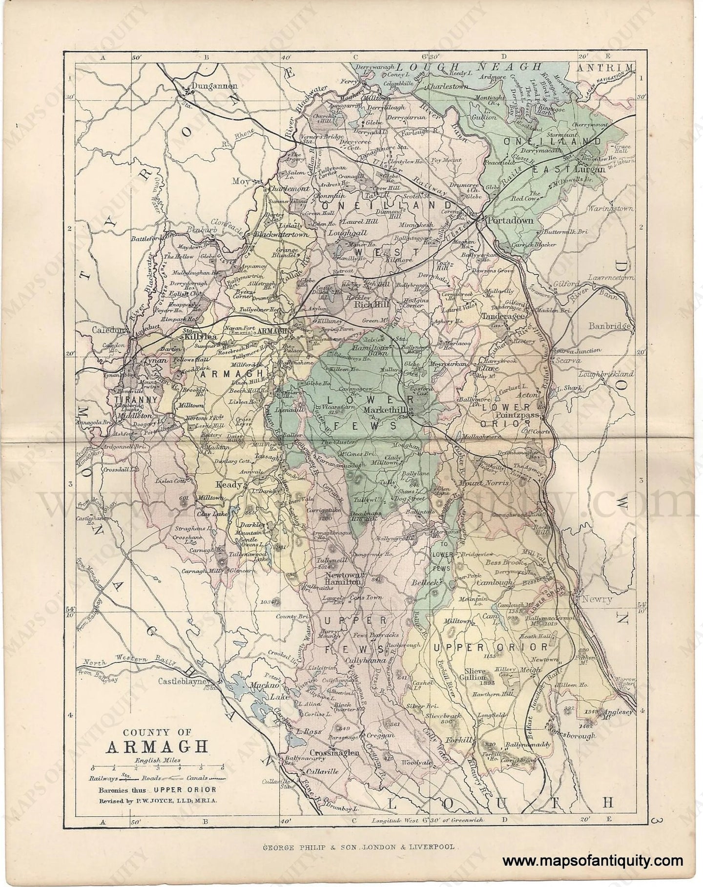 Genuine-Antique-Map-Ireland-County-of-Armagh-1884-George-Philip-&-Son-Maps-Of-Antiquity