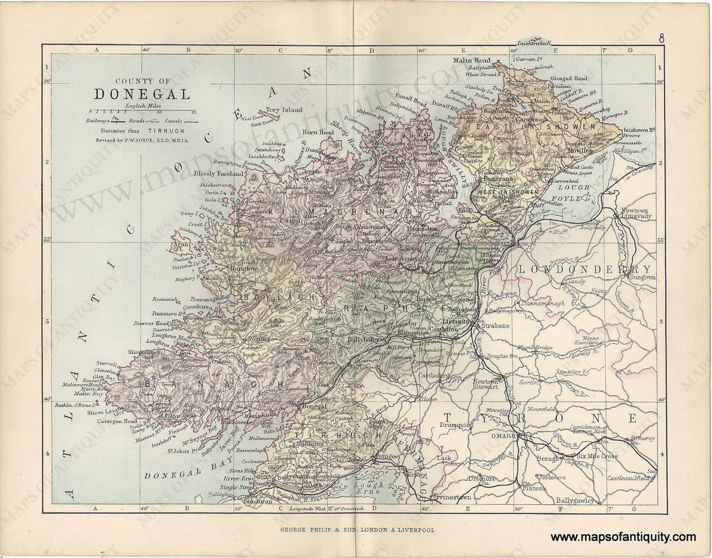 Genuine-Antique-Map-Ireland-County-of-Donegal-1884-George-Philip-&-Son-Maps-Of-Antiquity